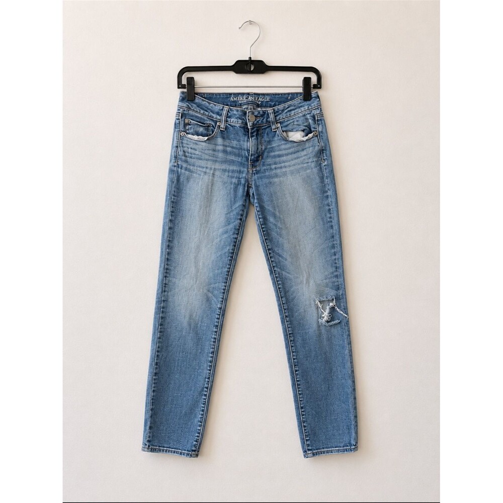 American Eagle Low Rise Skinny Jeans Womens Size 6 Light Wash Distressed Denim